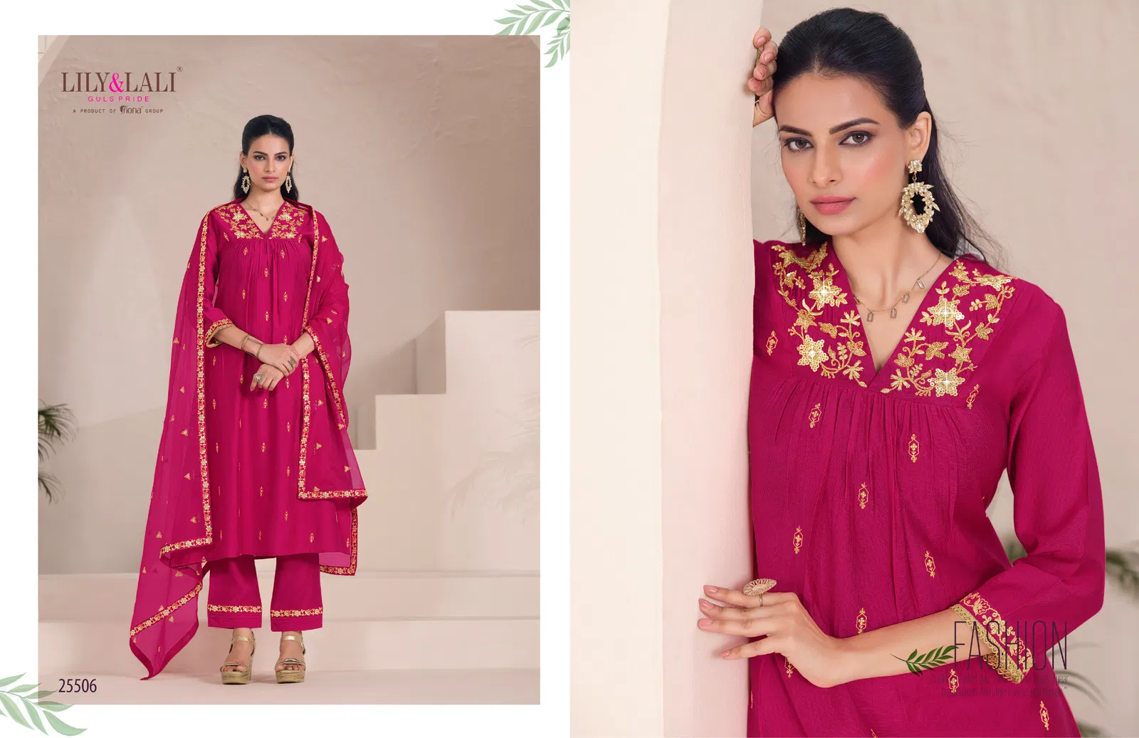 Zari by Lily and Lali Viscose Embroidered Kurti with Lining and Bottom Dupatta